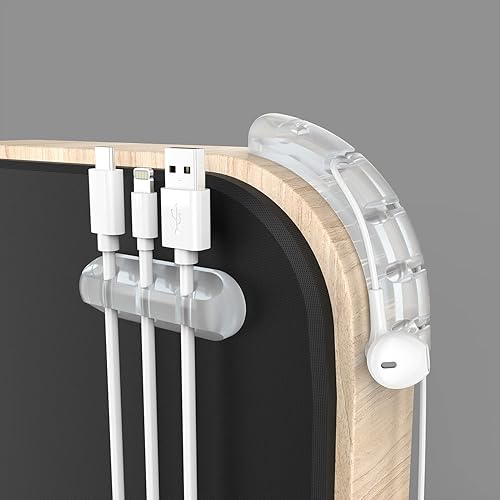 Vista 6 de Organizador de cables, clips transparentes para cables, organizador de cables, organizador de cables USB, organizador de cables, 2 paquetes