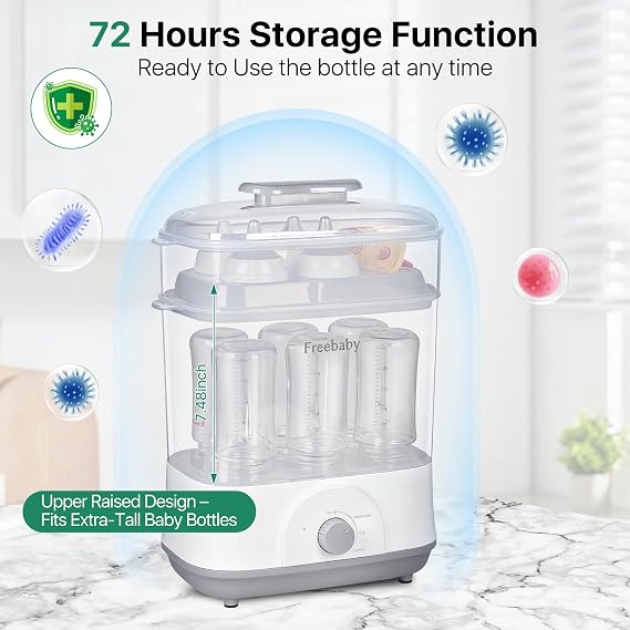Freebaby Baby Bottle Sterilizer and Dryer,4 in 1 Electric Steam Sanitizer and Dryer for All Baby Bottle,Bottle Sanitizer for Pacifiers&Breast Pump Accessories,8 Bottles Capacity