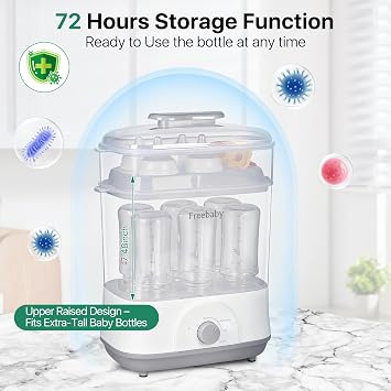 Freebaby Baby Bottle Sterilizer and Dryer,4 in 1 Electric Steam Sanitizer and Dryer for All Baby Bottle,Bottle Sanitizer for Pacifiers&Breast Pump Accessories,8 Bottles Capacity