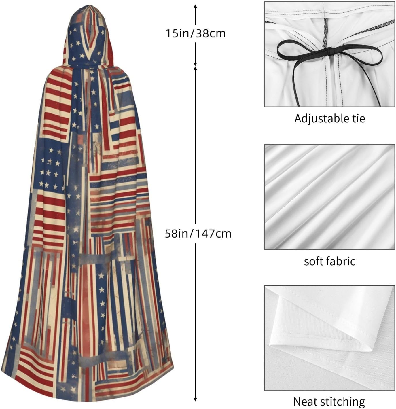 Horizontal and vertical linesv Patterned hooded cape, robe Cosplay costume for men and women, Halloween adult role play costume
