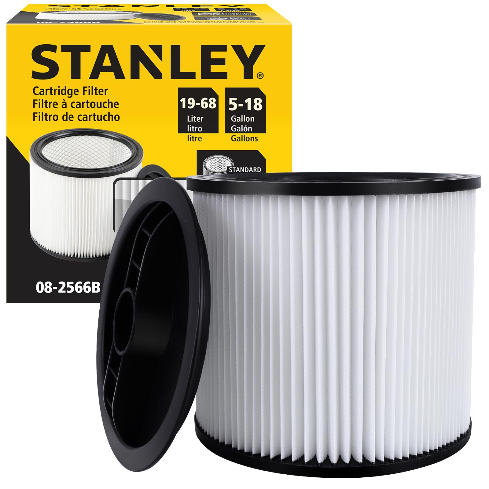 Stanley 08-2566B High Efficiency Shop Vac Filters, Replacement Cartridge Filter Fit for Most 5-18 Gallon Wet Dry Vacuum Cleaners, Shop Vacuum Wet and