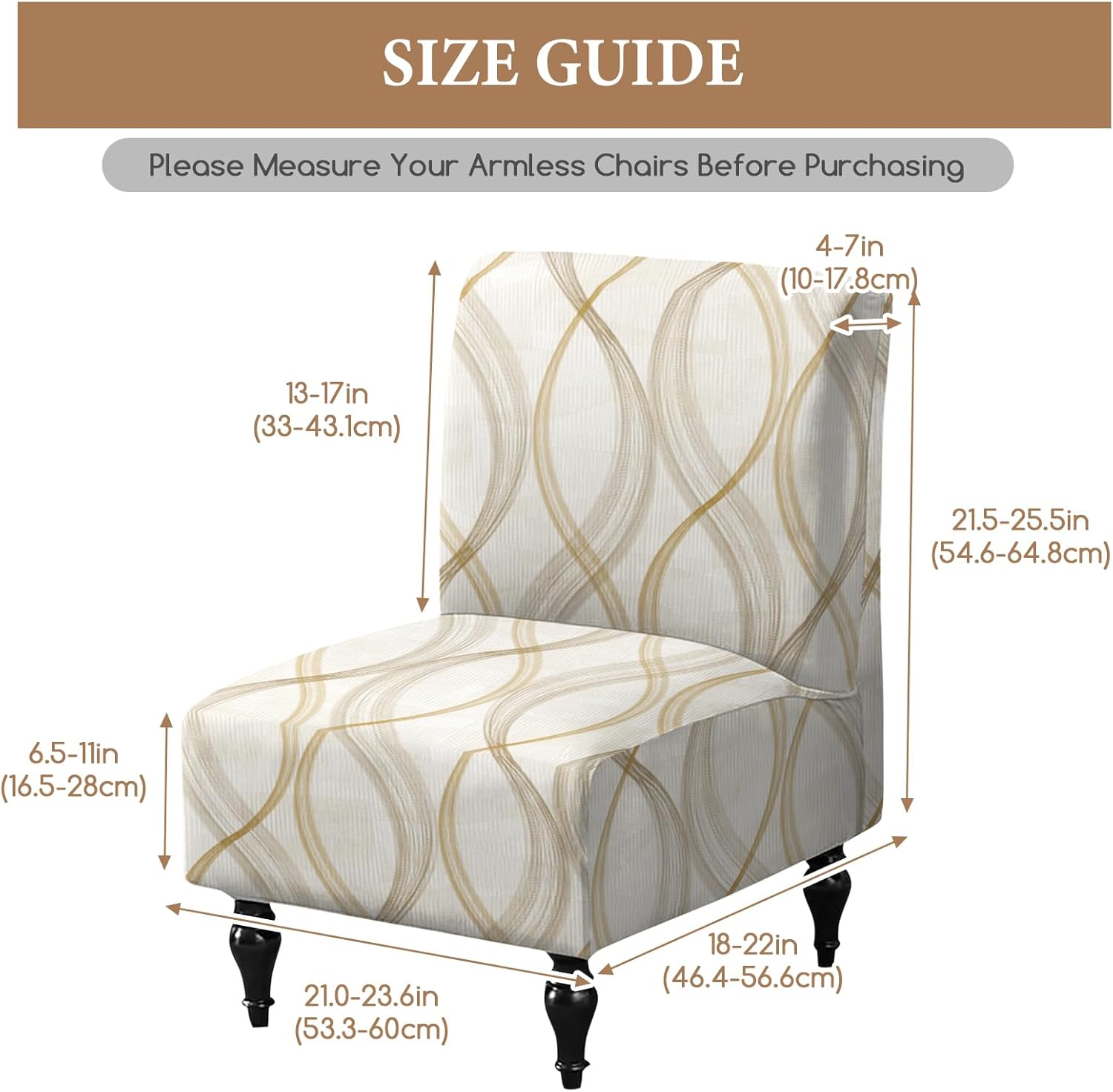 FUANGUI Armless Accent Chair Cover Slipcover, Stretch Spandex Chair Covers for Living Room Removable Washable for Armless Chair Furniture Protector