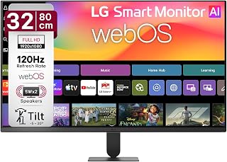 LG 32U501SB 80 cm (32 Inch) Full HD (1920x1080) Smart Monitor with webOS26, 120Hz, Wi-Fi, Bluetooth, Miracast, AirPlay, Speakers 5WX2, HDMI, USB-A, Slim Stand, 3-Side Virtually Borderless (Black)