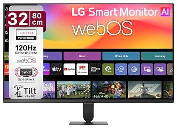 LG 32U501SB 80 cm (32 Inch) Full HD (1920x1080) Smart Monitor with webOS26, 120Hz, Wi-Fi, Bluetooth, Miracast, AirPlay, Speakers 5WX2, HDMI, USB-A, Slim Stand, 3-Side Virtually Borderless (Black)