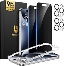 UNBREAKcable iPhone 15 Pro Max Privacy Screen Protector 2-Pack, Upgraded Dual-Tempered Glass + 2 Camera Lens Protectors, 25° Anti-Spy, Military-Grade 9H+, HD Clear, Anti-Fingerprint, 6.7 Inch