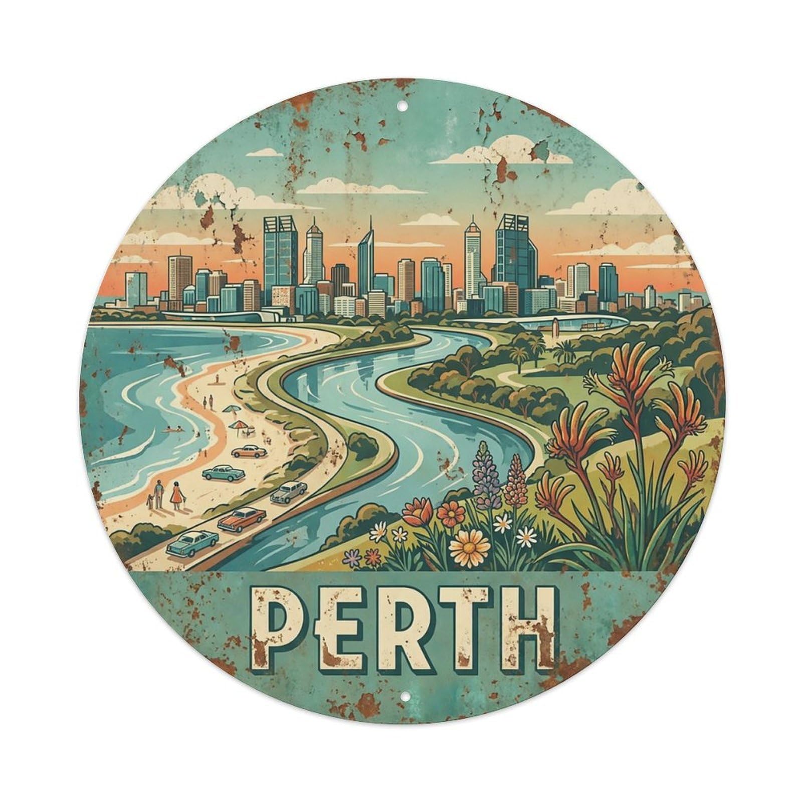 Travel Vintage Australia Perth Metal Tin Sign