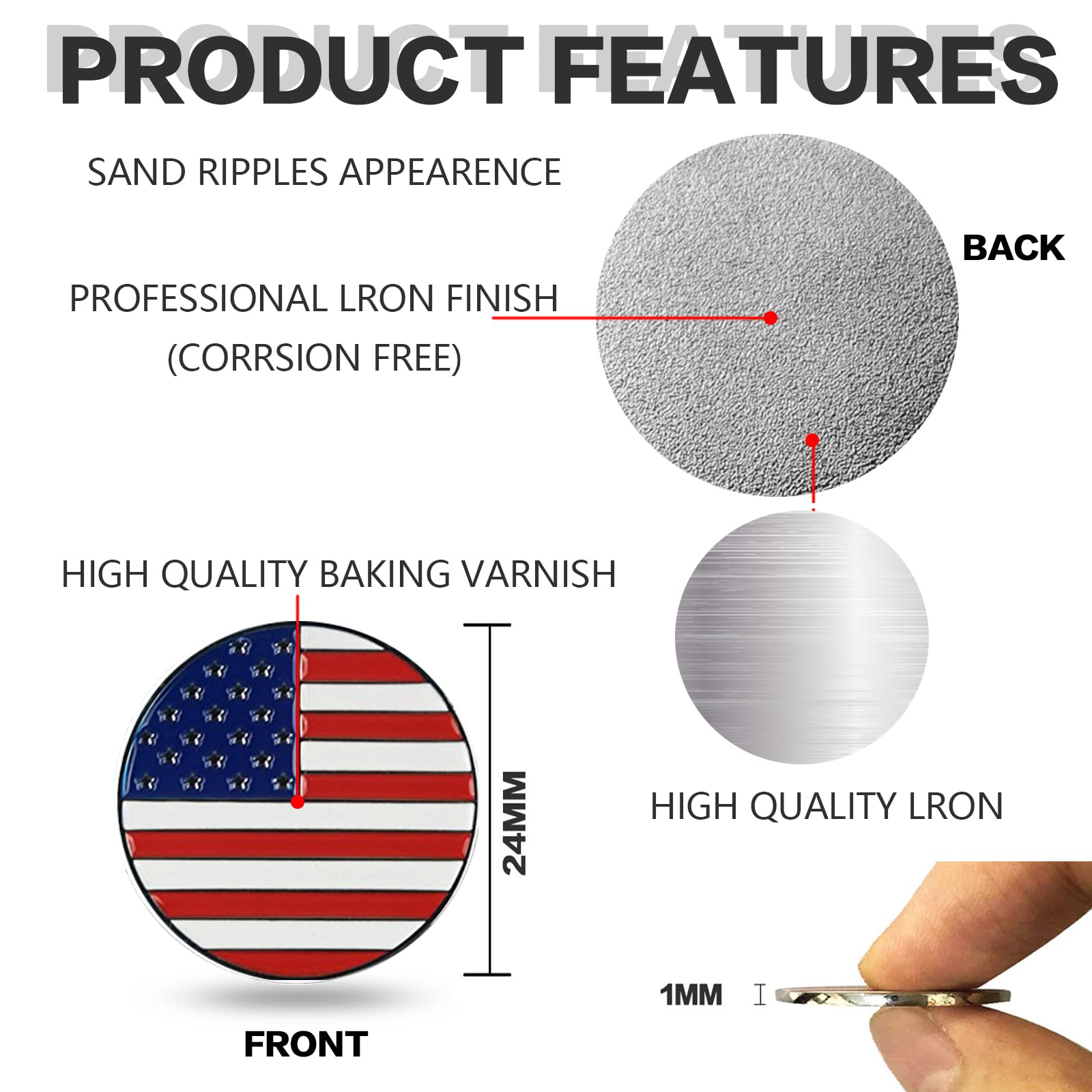 Amy Sport Golf Ball Markers for Men Women 10 Pack Assorted Patterns fits All Magnetic Golf Tools Alloy Mark (6 Pcs USA Flag)