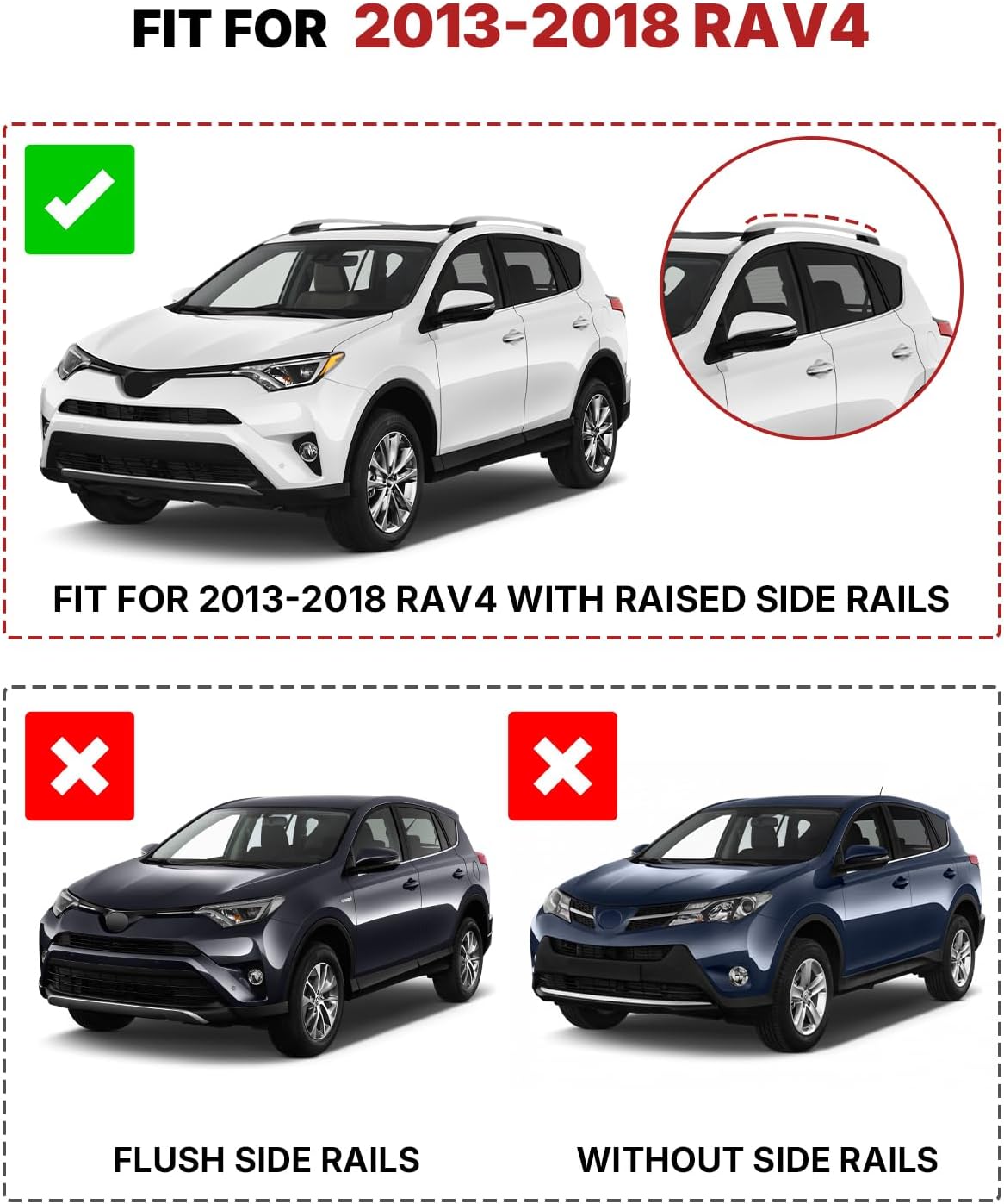 Richeer 300LBS Roof Rack Cross Bars for 2013-2018 RAV4 with Side Rails,Lockable Heavy Duty Aluminum Cross Bar with Anti-Theft Locks for Cargo Racks Rooftop Luggage Carrier Canoe Kayak Bicycle roof Bag