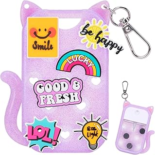FunisFun Glitter Silicone Holder Case Compatible with Hand Sanitizer Spray 1 Fl. OZ., Cat-shaped Case Keychain with 6 Charms