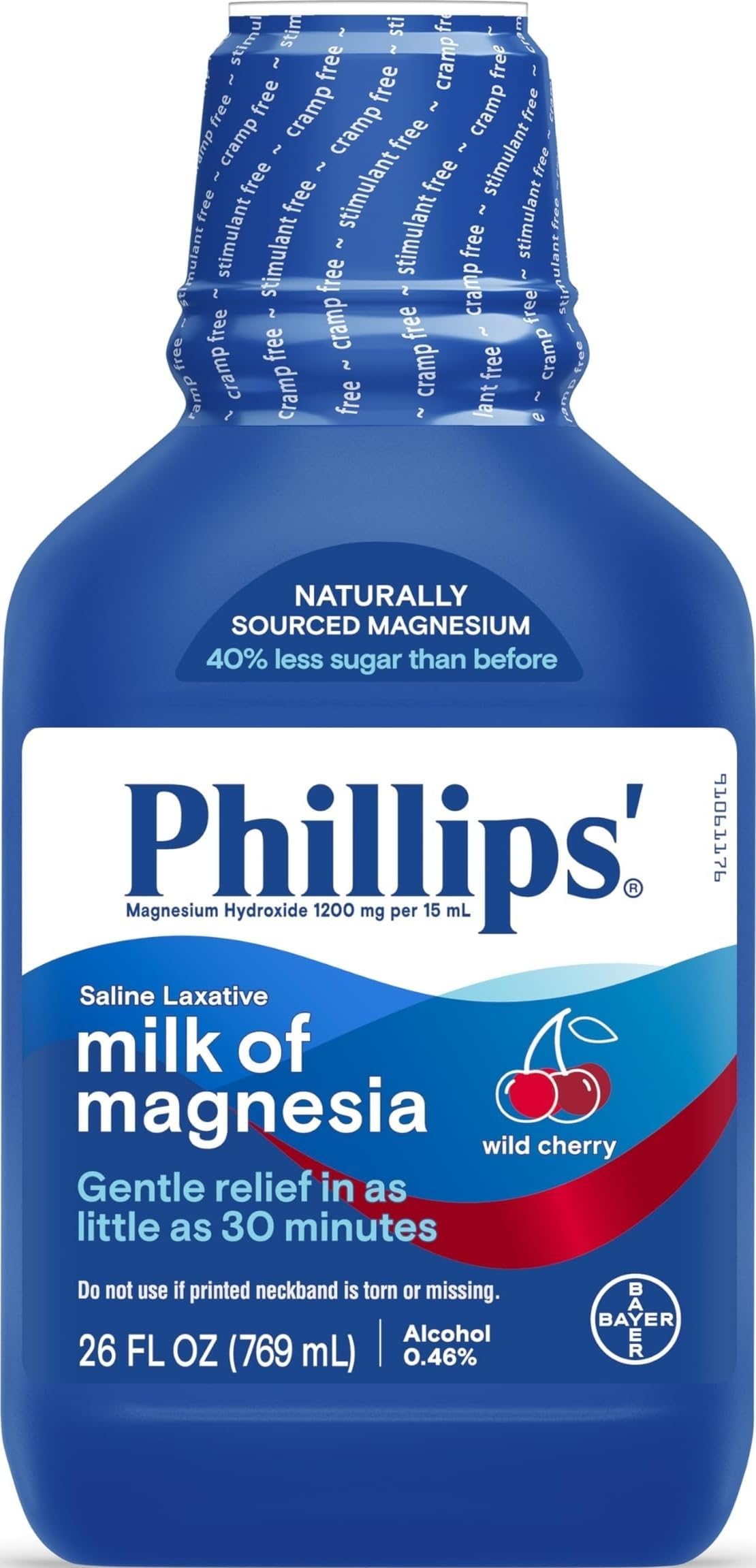 Phillips’ Milk of Magnesia Liquid Laxative, Wild Cherry Flavor, Stimulant Free, Cramp Free Relief of Occasional Constipation*, Effective in 30 minutes - 6 hours, #1 Milk of Magnesia Brand, 26 oz