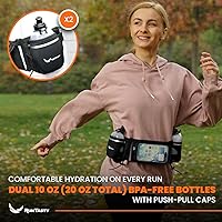 Vista 3 de Cinturón de hidratación No. 1 - Cinturón de combustible de alta calidad para correr con 2 botellas de agua de 10 onzas sin BPA, bolsillo inclinado