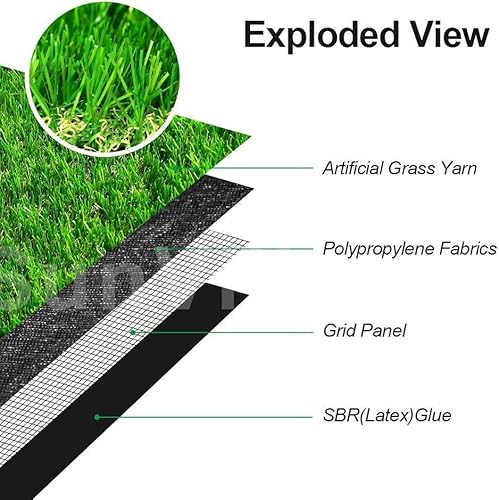 Miniatura 3 de Césped artificial sintético de alta calidad, de alta densidad con aspecto natural y realista, 1.38 pulgadas de alto, para jardín y mascotas