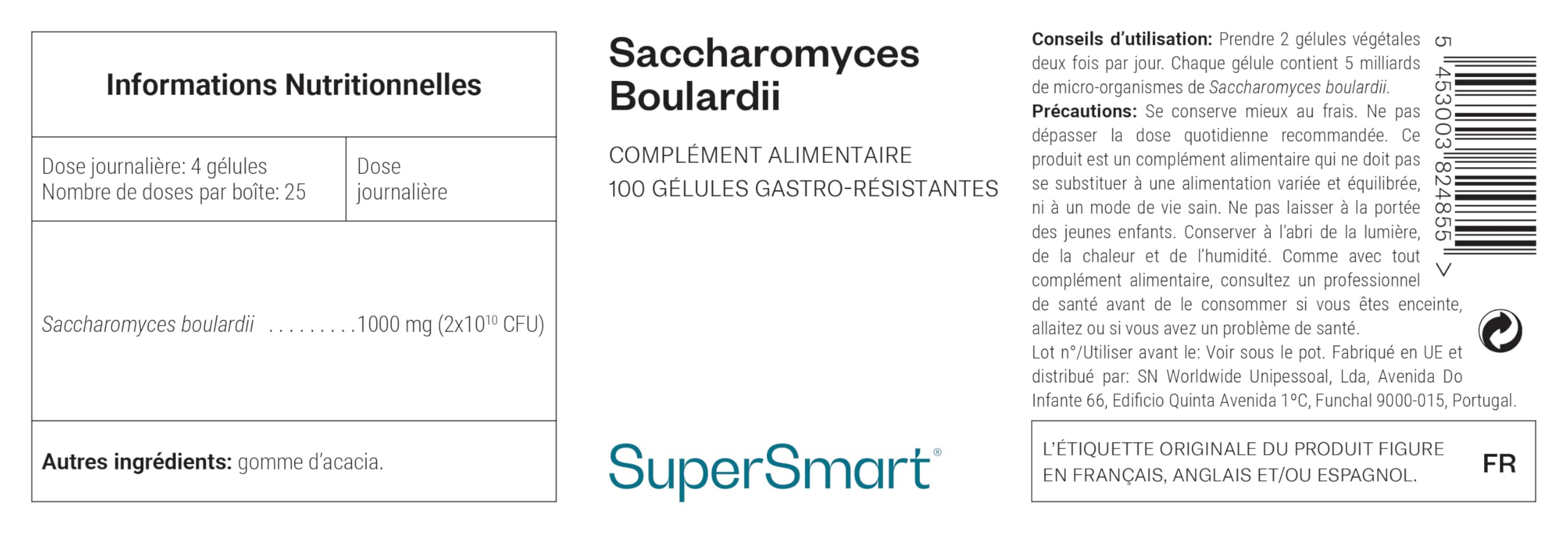 Saccharomyces Boulardii - 20 Milliards d’UFC - Probiotique - SuperSmart | Contribue à Rééquilibrer la Flore Intestinale et à Réduire les troubles digestifs - Ultra Levure - Vegan - DrCaps™