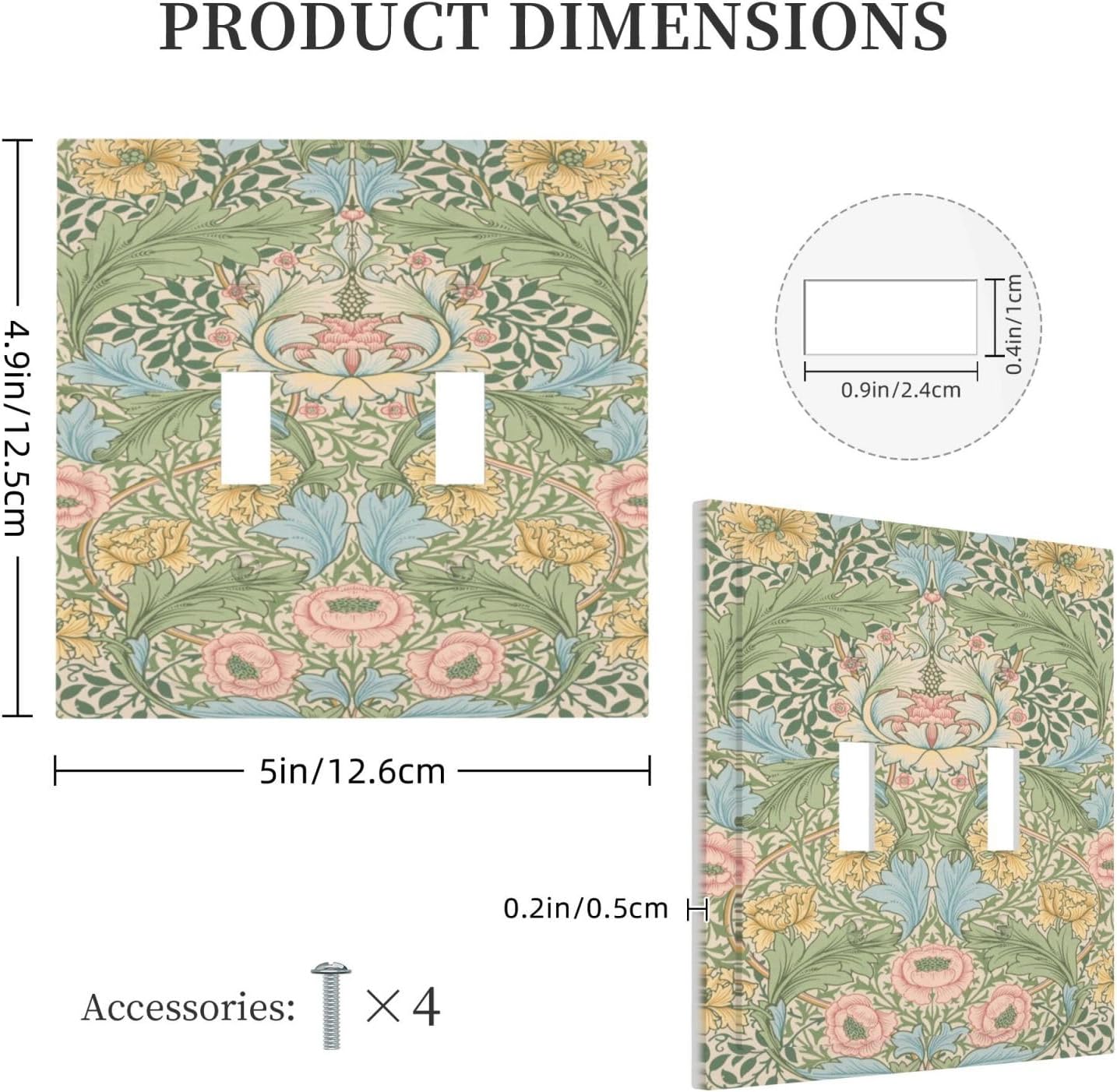 Morris Vintage Floral Lotus Pink Pomegranate Flower Decorative Switch Plates 2 Gang Double Toggle Outlet Light Switch Cover Wall Plate Electrical Faceplate for Bedroom Living Room Decor image 5