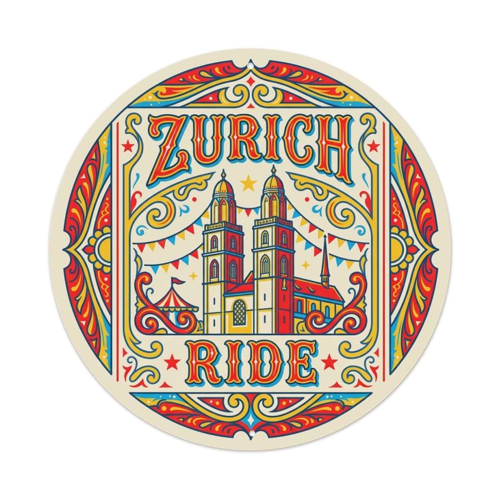 Fqnyr Style Metal Tin Sign Vintage Travel Zurich Switzerland Facet