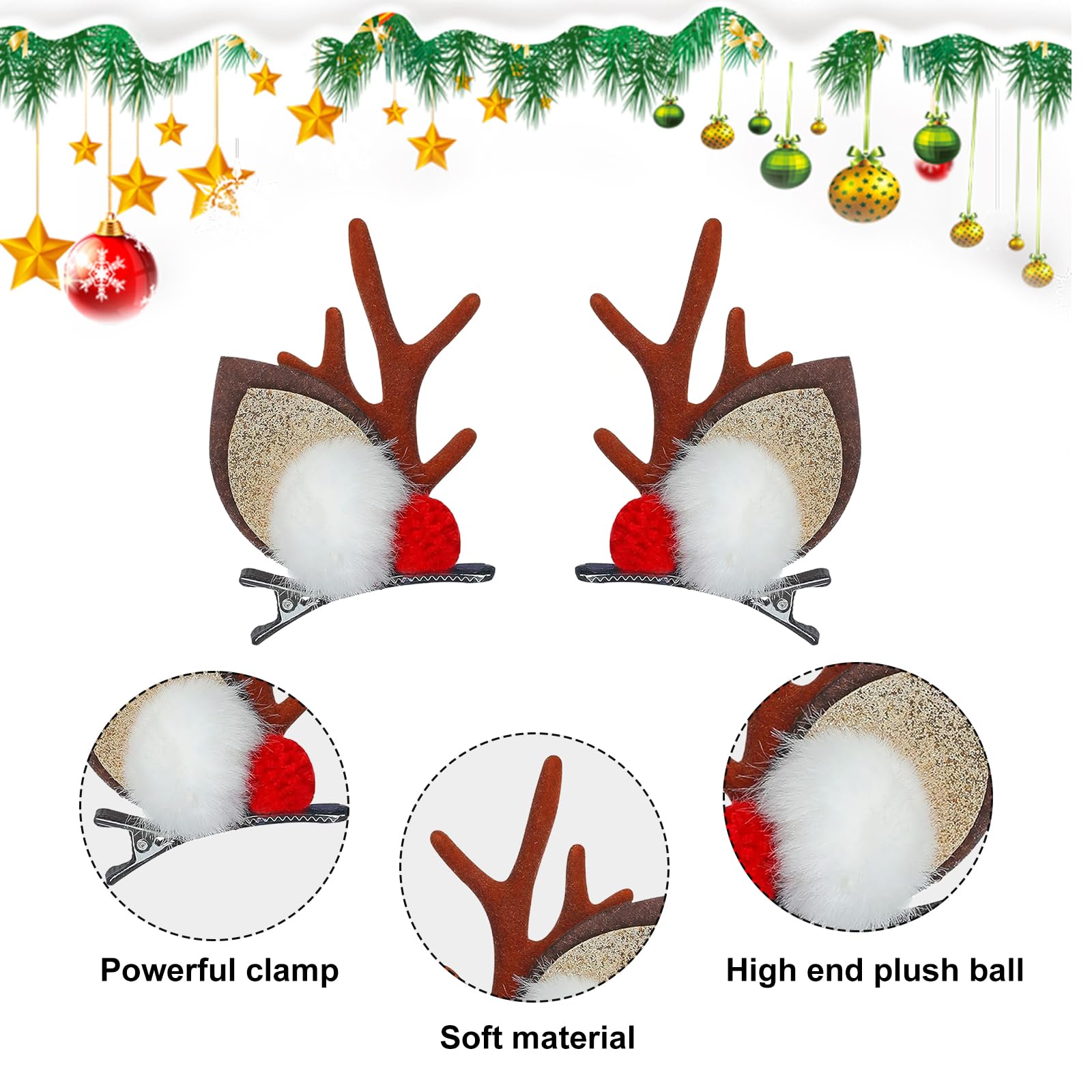 Deer Ears Clips, Christmas Hair Clips, Antler Hair Clips - Image 3