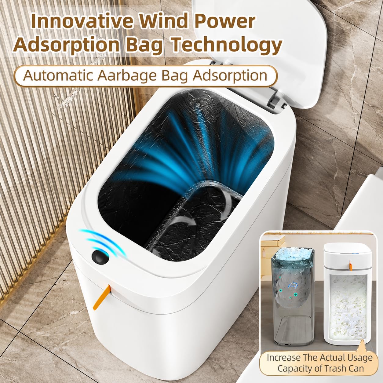 MUEE 3.5 Gal Automatic Bagging Bathroom Trash Can, Motion Sensor, White