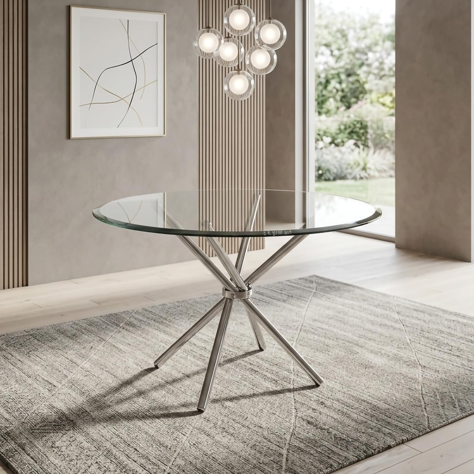 Folding Dining Table for Office, Home, Cafe – 36-inch Round 12 MM Thick Toughened Glass Top with Stainless Steel Frame-image-0