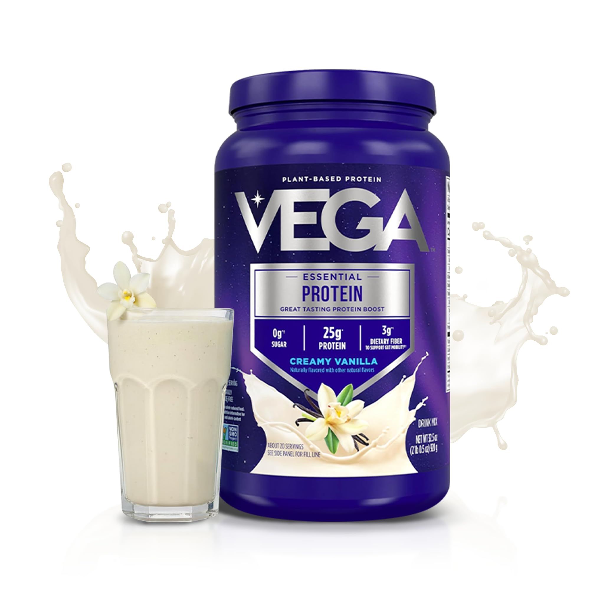Vega Essential Protein – 25g Plant Based Protein Powder, Creamy Vanilla, Vegan for a Dairy-Free Vanilla Shake – Large Tub, 32.5oz (20 Servings) — Amazon image 2
