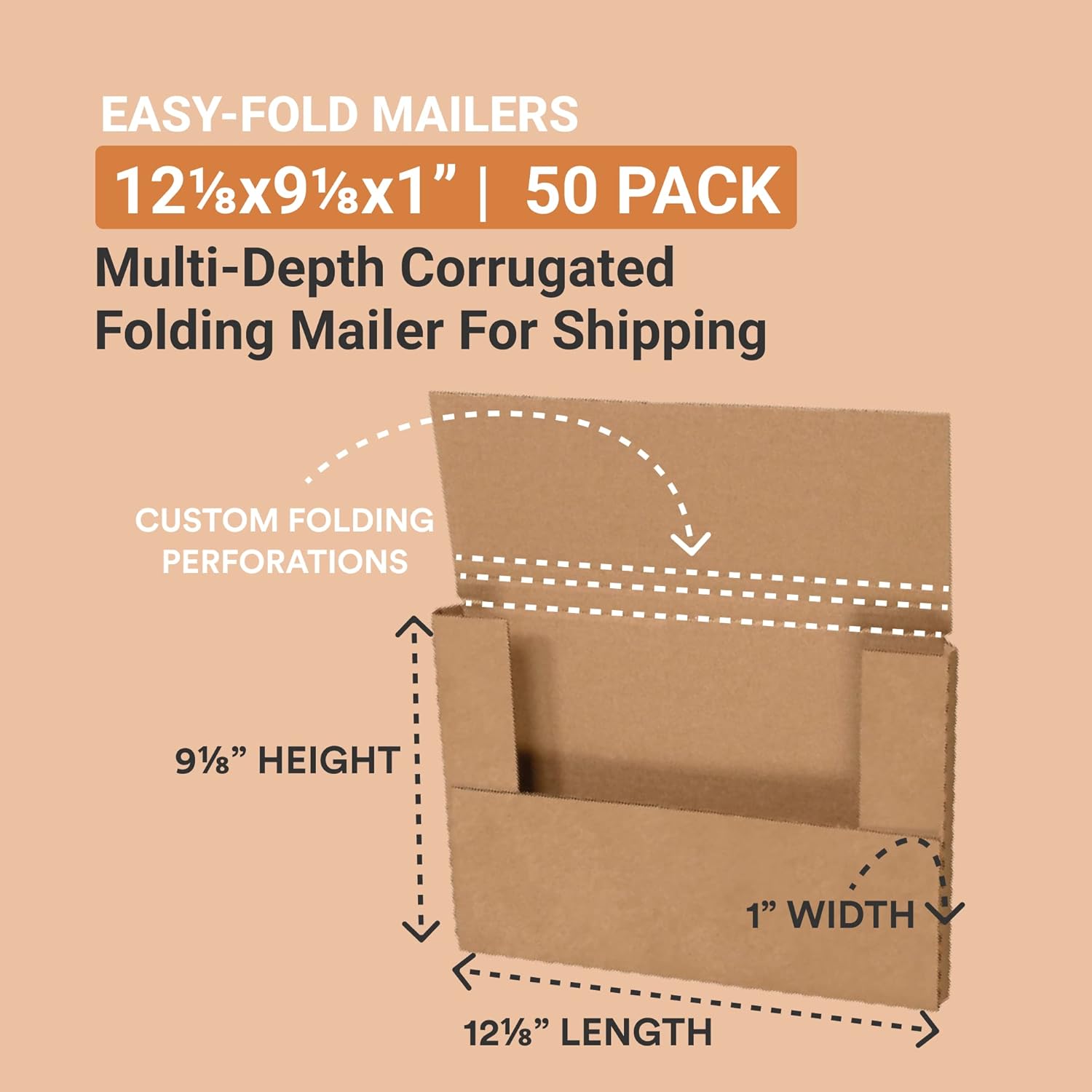 BOX USA Shipping Boxes Small 12.125"L x 9.125"W x 1"H 50-Pack - Corrugated Cardboard Box for Moving, Mailing, Packing, Packaging and Storage