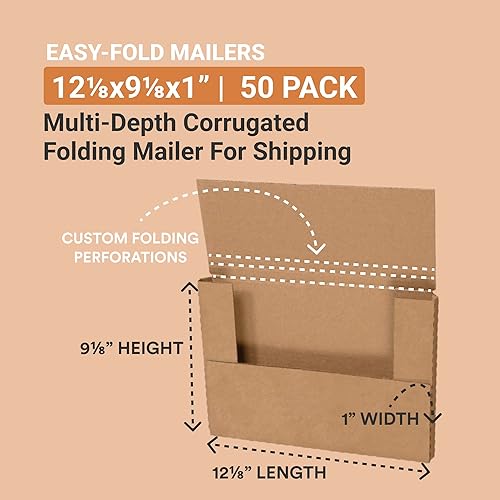 Miniatura 2 de AVIDITI Cajas de envío pequeñas de 12.125 pulgadas de largo x 9.125 pulgadas de ancho x 1 pulgada de alto, paquete de 50 unidades | Caja plegable de