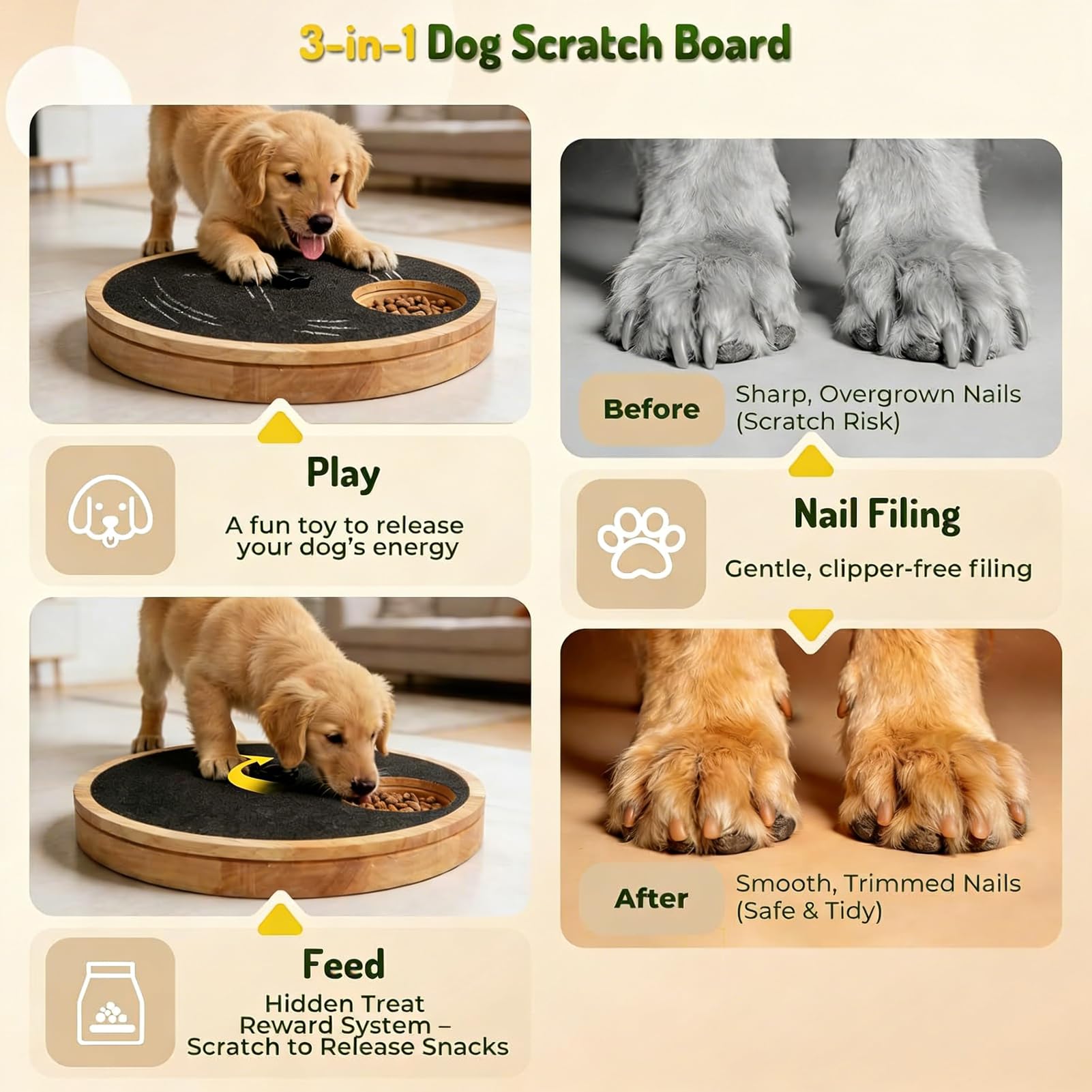 Tagliaunghie per Cani a Rotazione Gadget in legno per arricchimento | Tavoletta per graffi unghie per pet per Cuccioli Cani Piccoli Medie Balcone Giardino Salotto Camera da