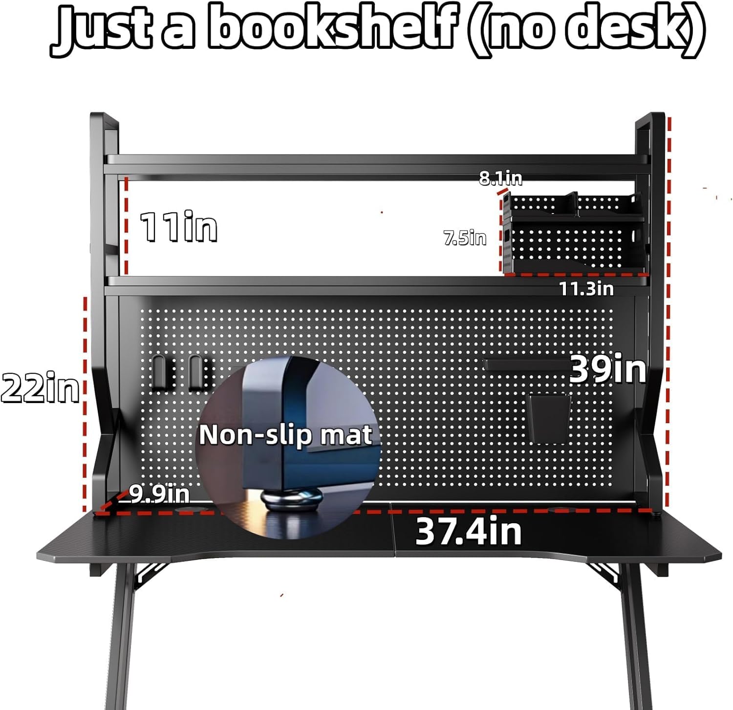 Desktop Hutch Bookshelf,Many Gifts,Metal Desktop Bookcase with pegboard, Desk Shelf, Countertop Storage Organizer Rack for Dorm or Office,Desktop Shelves (Black, 37.4" Lx9.9 Wx39 H)