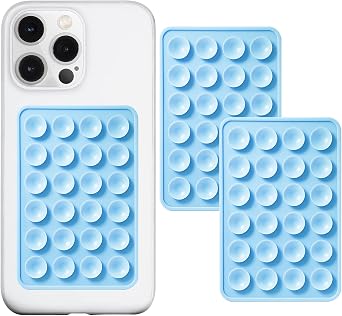 PKYAA Anteel 2 Pack Silicone Suction Phone Case Adhesive Mount, Strong Grip Holder for Selfies and Videos, Hands-Free Sticky Phone Grip for iPhone and Android, 2.17" x 3.15" Baby Blue