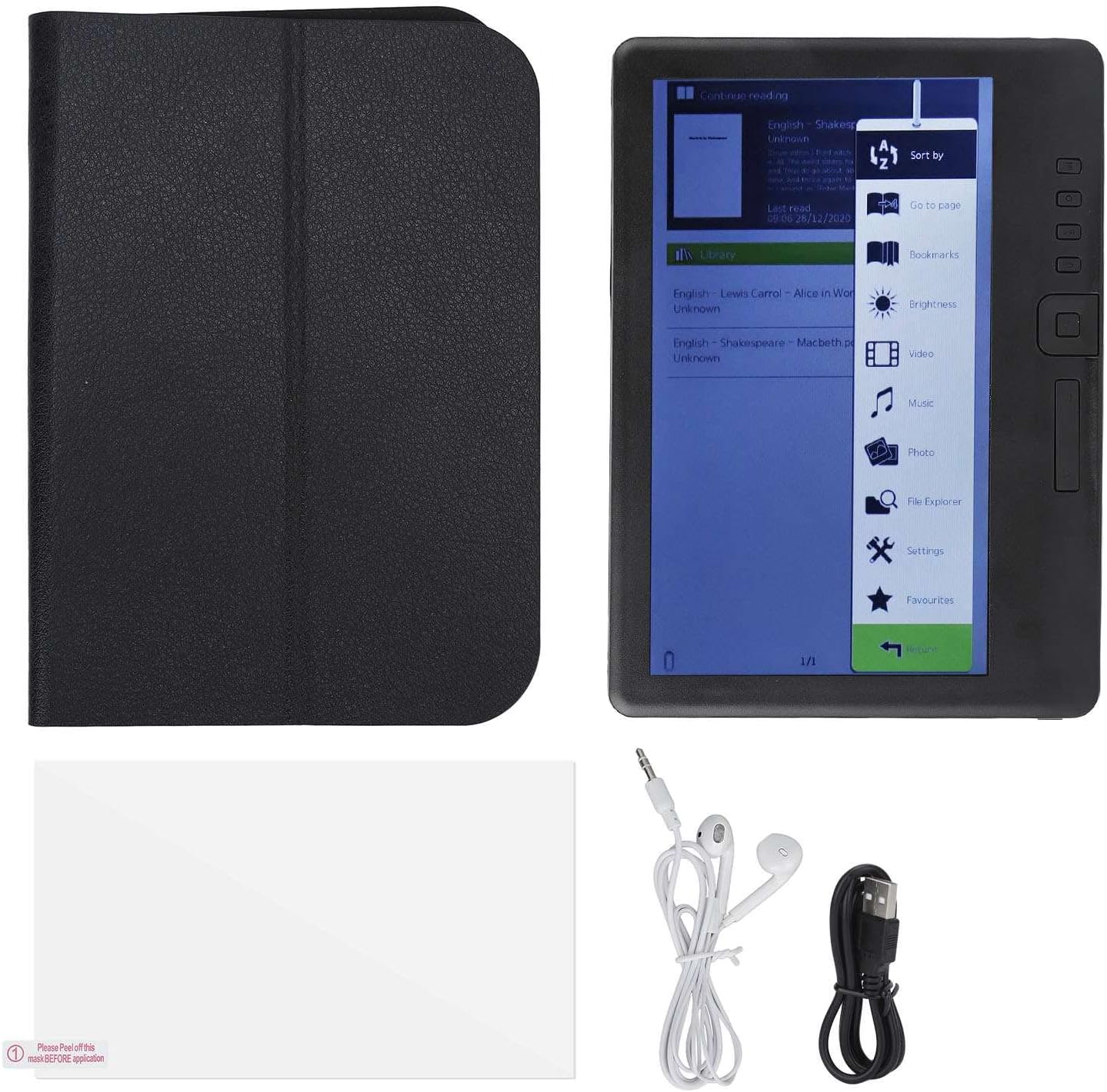 E Reader 7in Color TFT LCD Portable Ereader 16:9 Screen eBook with Clock, Bookmarks, Slideshow (Auto Flip), Music Slideshow, Zoom In/Zoom Out, Rotate Screen for EPUB PDF TXT(16GB)