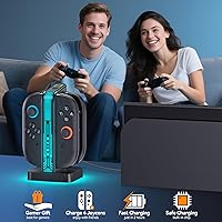 Vista 7 de Switch 2 Controller Charger Dock para Nintendo Switch 2 JoyCon, estación de carga magnética rápida de 2.5 horas con LED RGB e indicador, Joy-Con 2