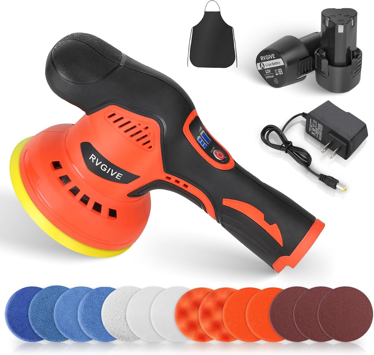 Cordless Car Buffer Polisher with 2 PCS 12V Lithium Rechargeable Battery, 8 Speed Variable, 2800-5500RPM Brushless Polisher Suitable for Car Boat Polishing, Detailing, Waxing, Scratch Removal