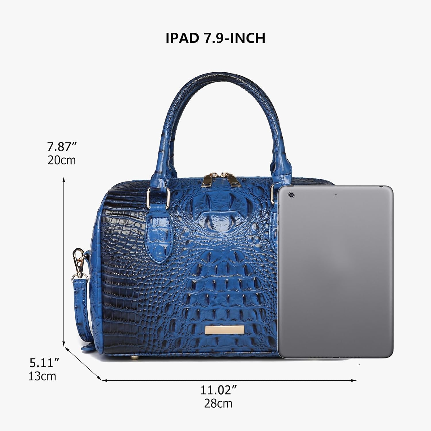 Crocodile Satchel Handbag for Women, Structured Boston Bag, Professional Top-Handle Crossbody Purse with Strap