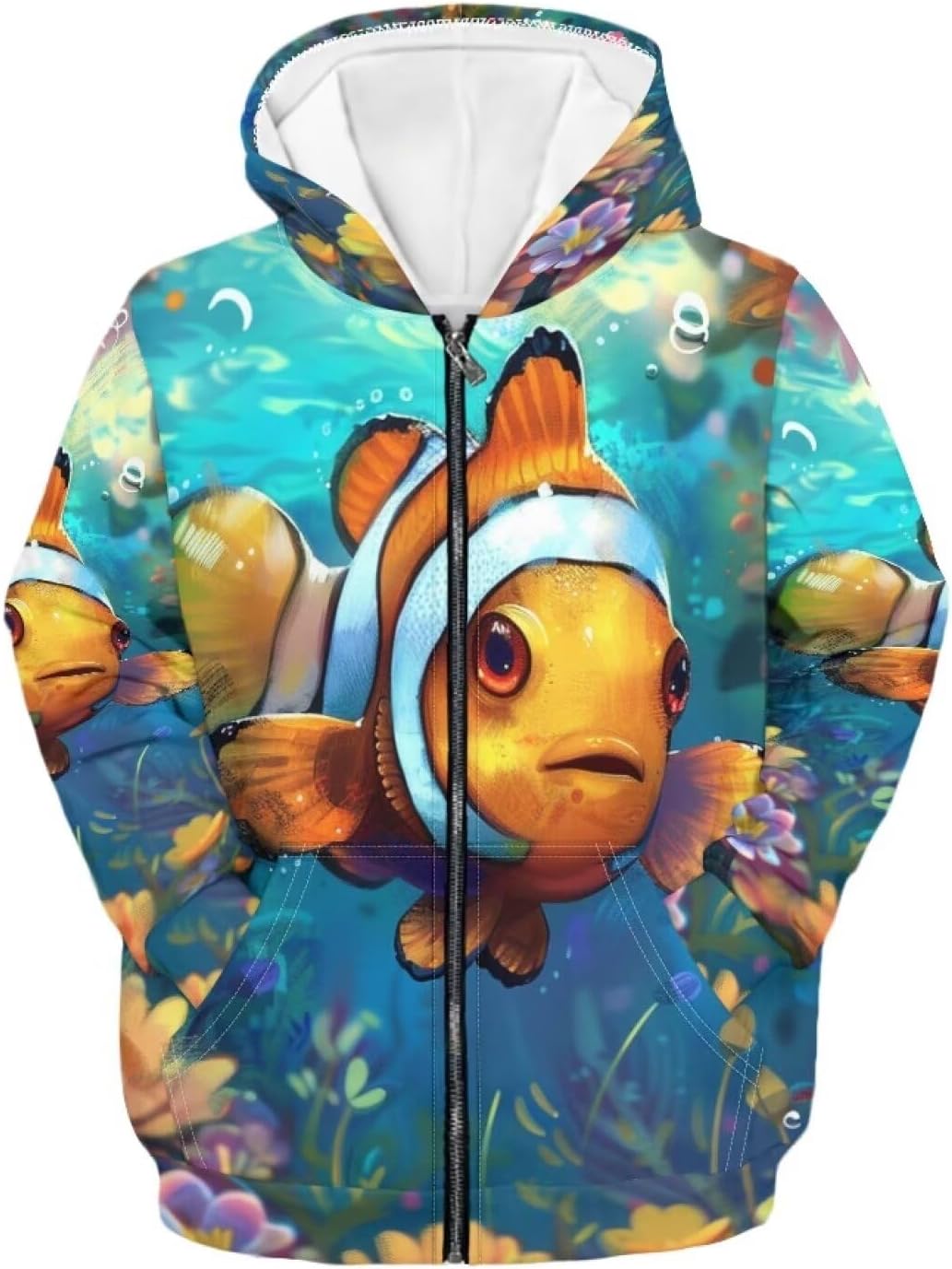 PinUp Angel Hoodies for Boys Girls Funny Animal Graphic Zip Up Sweatshirts with Pocket Artistic Oil Painting Patterned Top