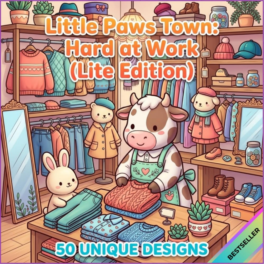 Little Paws Town: Hard at Work (Lite Edition): Cozy Animal Coloring Book for Adults - 50 Bold and Easy Designs for Stress Relief - Simple & Fun Professional Life Scenes - Large Print 8.5" x 8.5"