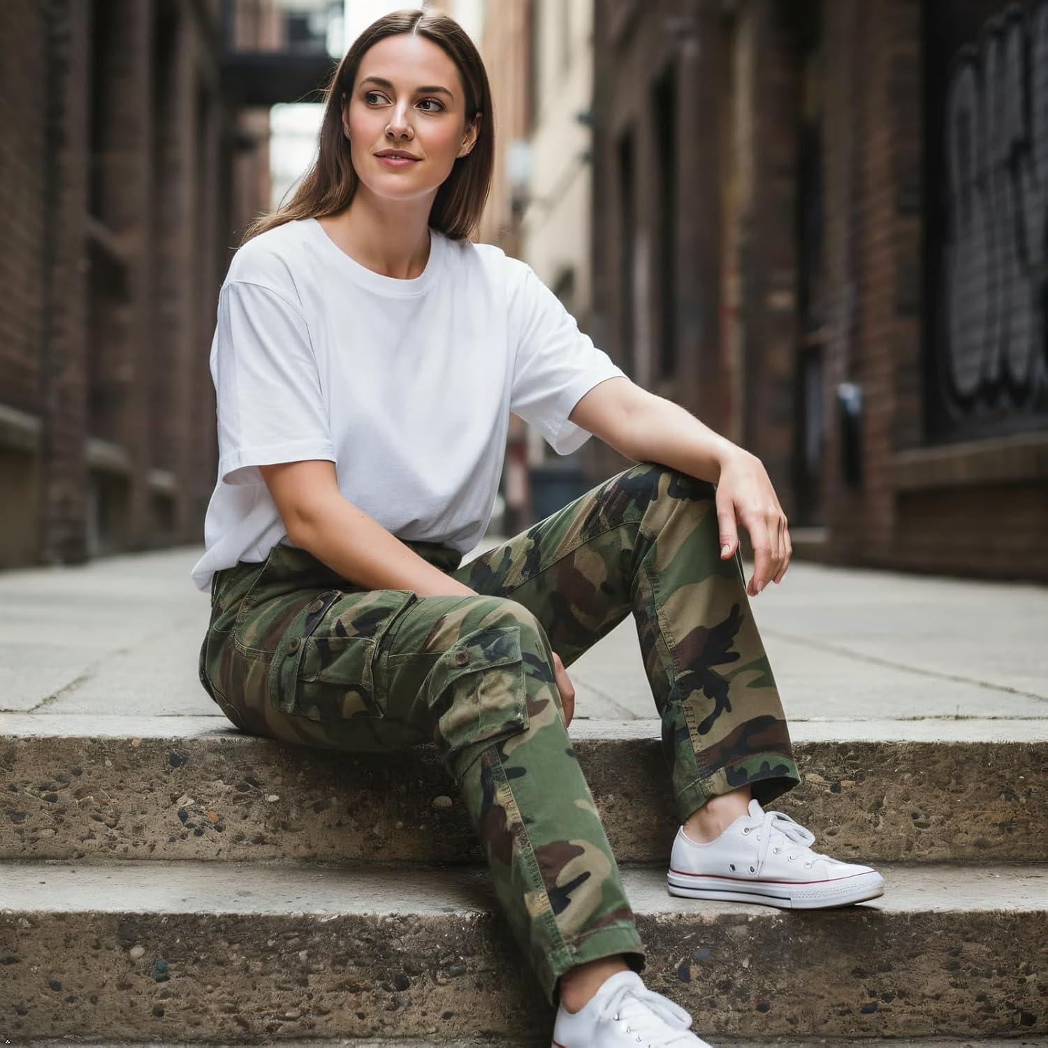 Womens Stretch Casual Cargo Work Pants Camo Combat Tactical Travel Pants with 8 Pockets - Image 3