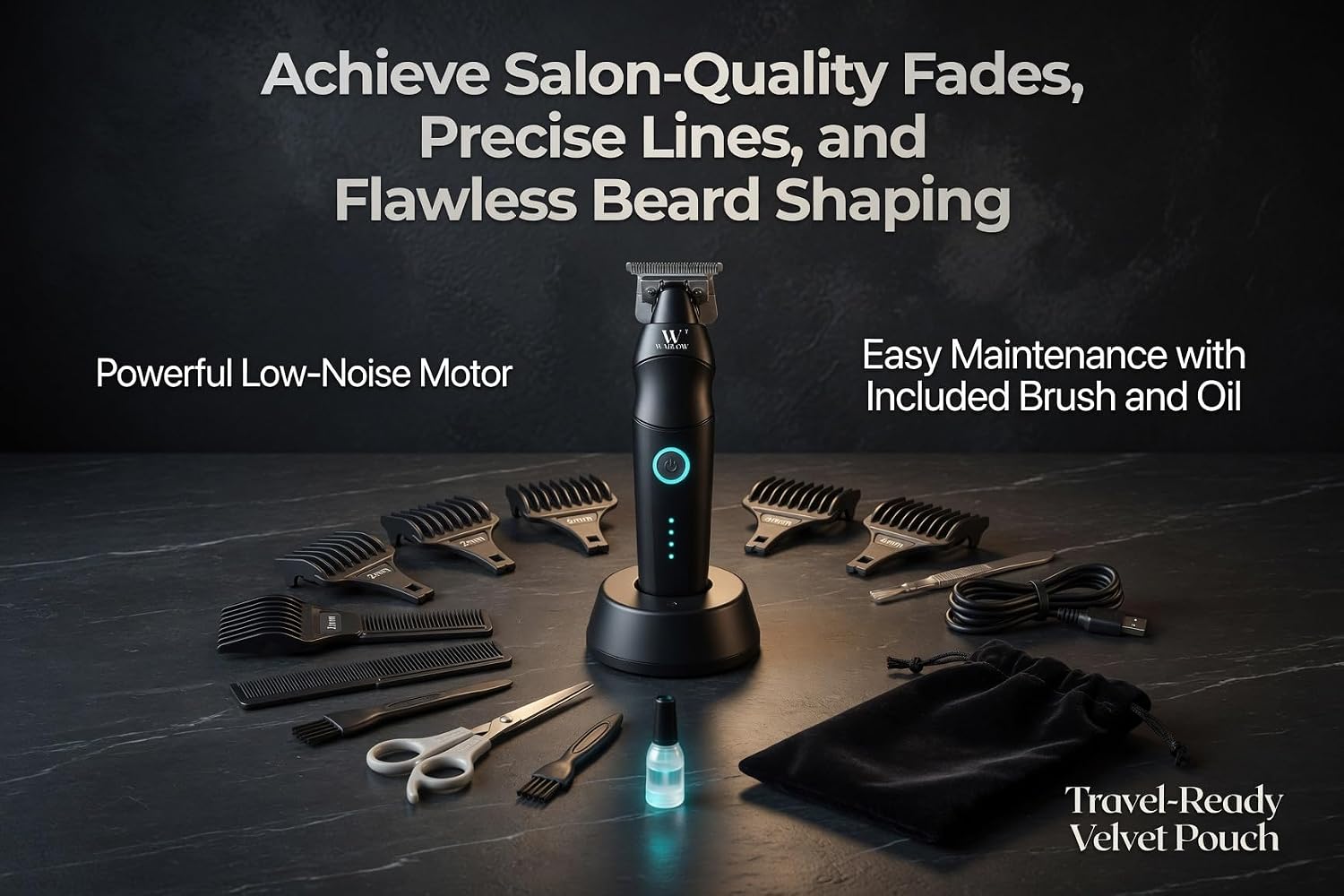 Hair Clippers for Men,Professional Clippers for Men,beard trimmer for men Cordless Electric Hair Cutting Barber Clippers Rechargeable docking station Zinc Alloy Body Low Noise Guards for Mens (black)