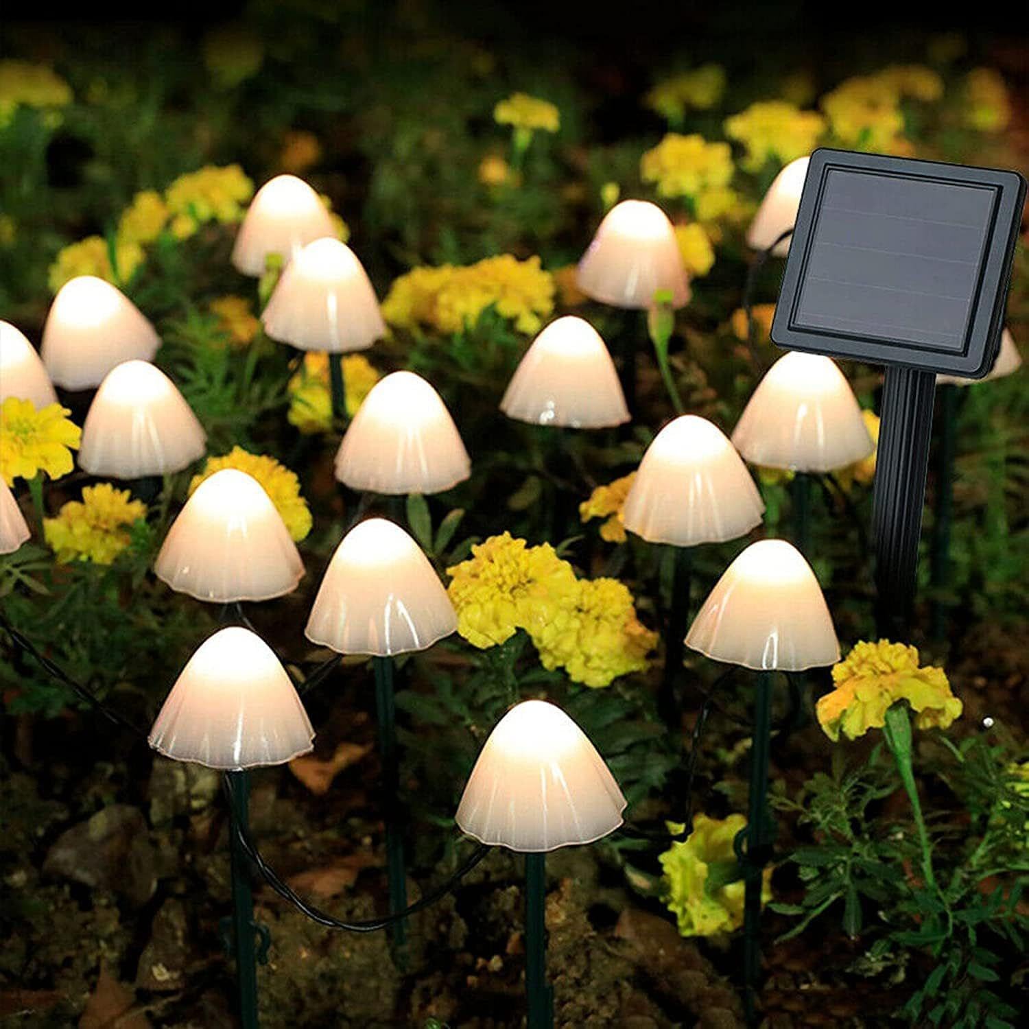 QINGYA Solar Mushroom Lights - LED Waterproof Garden Stake Lights LED Mushroom Shape Pathway Lights Solar Powered Fairy String Lights Outside Waterproof Landscape Stake Lights Decoration