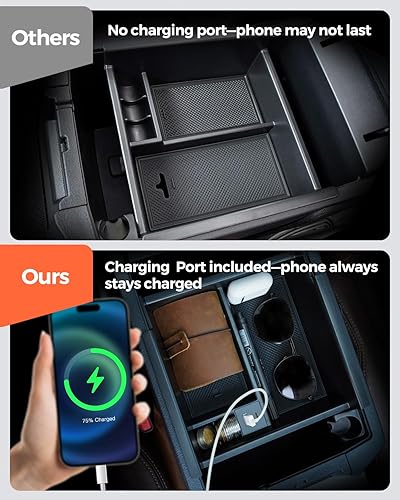 Miniatura 5 de DrCarNow Bandeja organizadora de consola central Toyota 4Runner con puerto USB 2010-2023 2024, caja de reposabrazos de almacenamiento de inserción