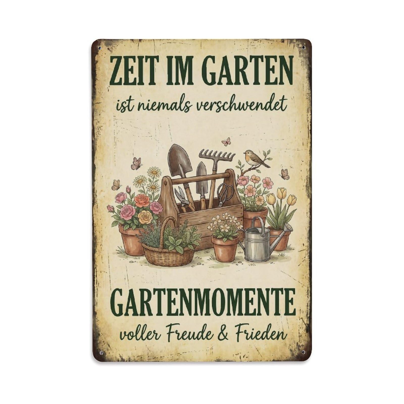 Vintage Funny Garden Time Joy Rustic Gate Seasonal Metal Tin Sign Plaque Wall Decor for Cafe, Club Bar, Office, Garden Metal Poster 8x12Inch
