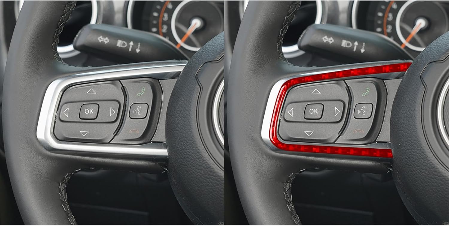 Real Premium Carbon Fiber Car Phone Button Frame Cover Sticker Dash Decal Trim Compatible with Jeep Wrangler JL 2018-2023 Compatible with Jeep Gladiator 2020-2023 Auto Interior