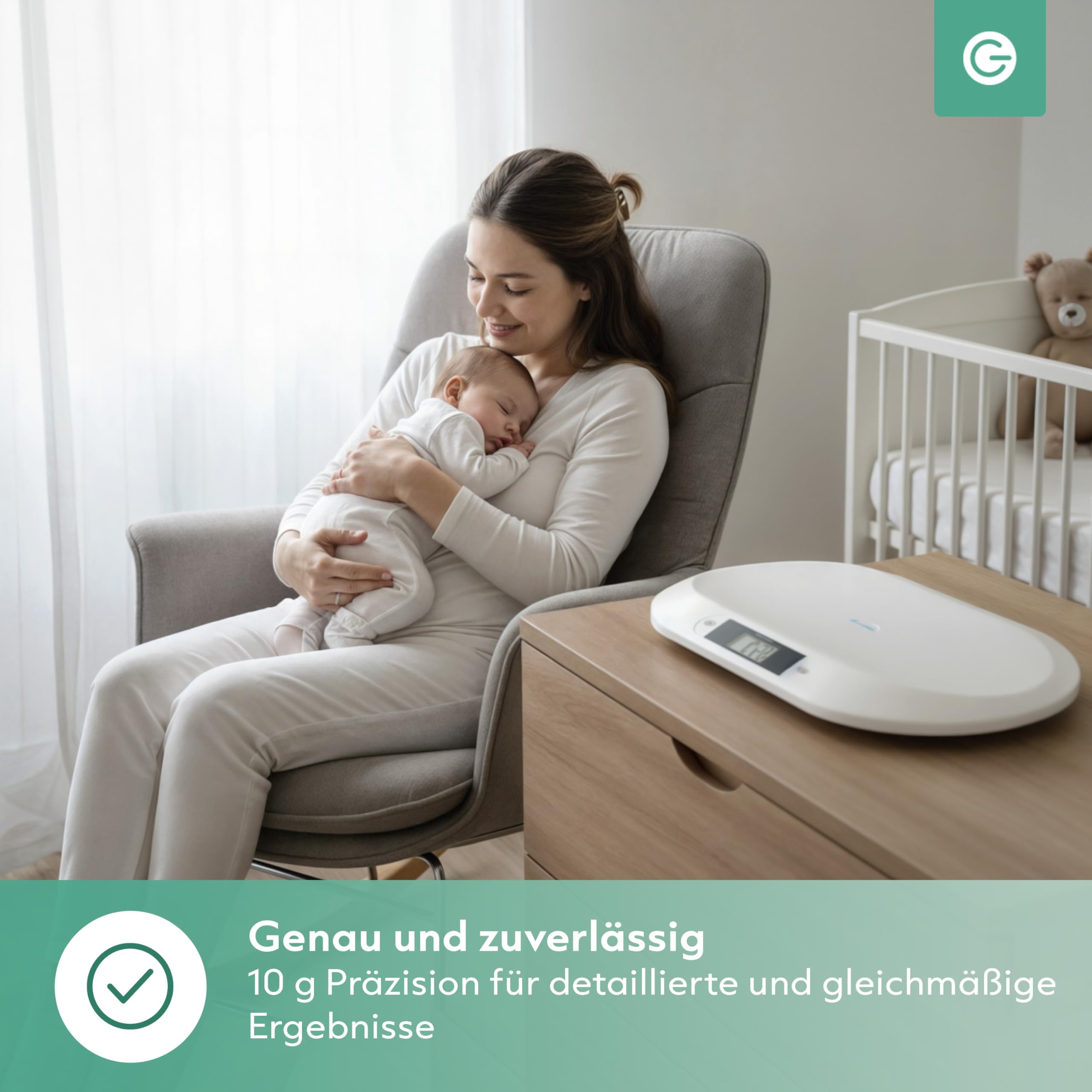 Silvergear® Smart Babywaage mit Bluetooth | Digitale Babywaage mit App für Neugeborene Kinder Haustiere | Präzise Messung bis 20 kg | Smart Life App | 54,5×31,5×2,7cm | Weiß