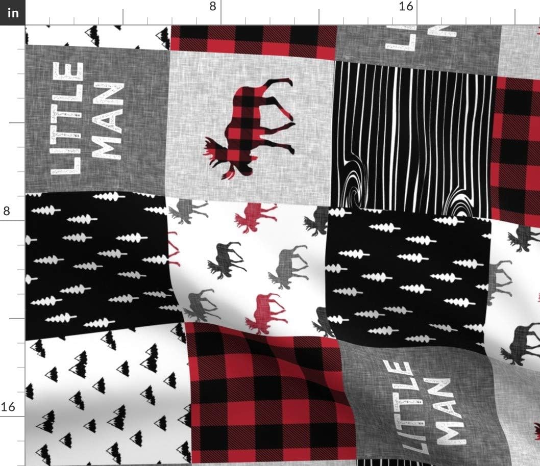 Spoonflower Fabric - Little Man Patchwork Quilt Top Buffalo Plaid Moose Lumberjack Printed on Petal Signature Cotton Fabric by The Yard - Sewing Quilting Apparel Crafts Decor