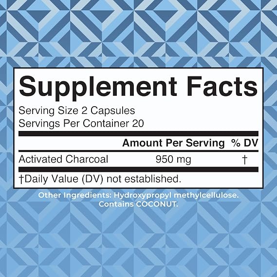 MARYRUTH'S Activated Charcoal Capsules, 950 mg, Non-GMO, Vegan, 40 Count | Substance Adsorption, Derived from Coconut Shells, Vegan Capsules from Pine Trees, Gluten Free