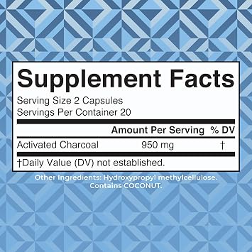 MARYRUTH'S Activated Charcoal Capsules, 950 mg, Non-GMO, Vegan, 40 Count | Substance Adsorption, Derived from Coconut Shells, Vegan Capsules from Pine Trees, Gluten Free