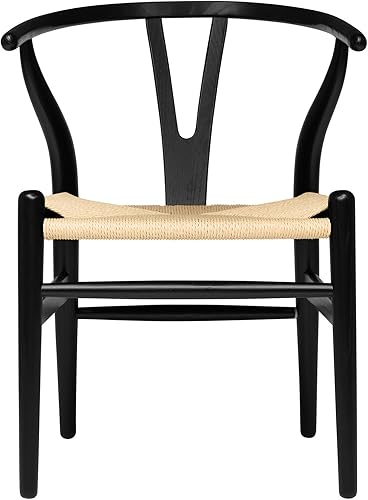 Miniatura 8 de Laura Davidson Furniture Hans Wegner Wishbone - Silla estilo Wishbone para oficina con reposabrazos, asiento de cordón tejido, color negro con