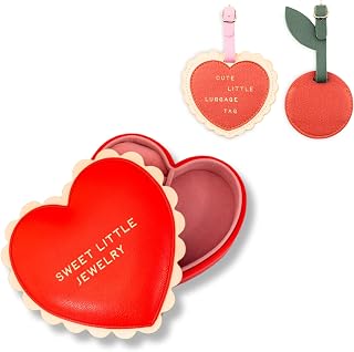 ban.do Heart Shaped Vegan Leather Jewelry Travel Organizer Box Bundle with Getaway Suitcase Novelty Tag Set of 2 in Heart and Cherry Shapes