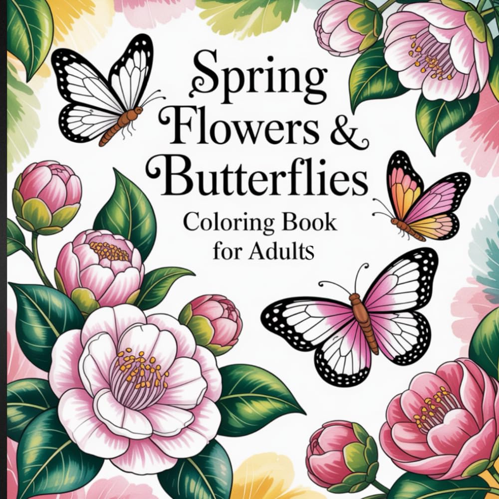 Spring, Flowers and Butterflies Coloring Book for Adults: Blooming Flowers and Graceful Wings to Color and Unwind.