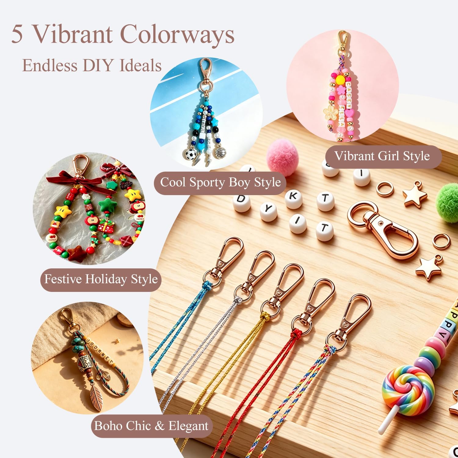 Paracord Keychain Kit, 10 Pcs Beadable Keychain Making Kit with 2mm Cord