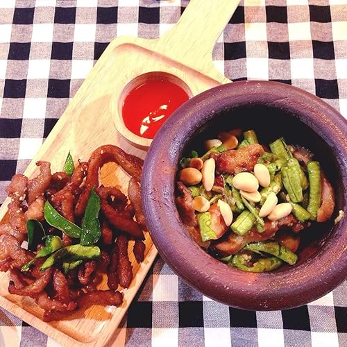 Miniatura 4 de Tamaño 8 pulgadas Mortero Kruk de madera con maja molienda loza cerámica papaya ensalada Somtum mezclador Utensilios de cocina Menú de alimentos