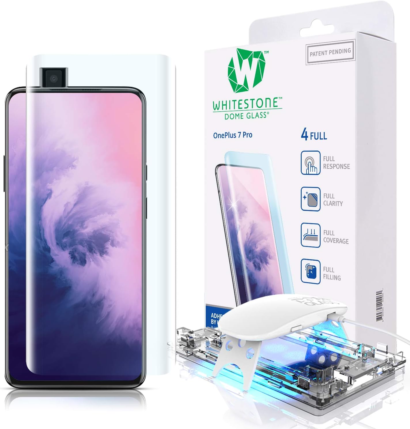 Tempered Glass Screen Protector for OnePlus 7 Pro and 7 Pro 5G, [Dome Glass] Full 3D Curved Edge Exclusive Solution, Easy Install Kit by Whitestone for OnePlus 7 Proand 7 Pro 5G - 1 Pack